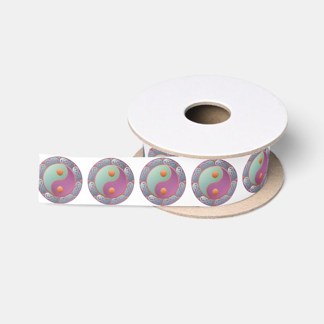 Ruban En Satin Médaillon Yin Yang Violet Turquoise (Bobine)