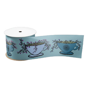 Ruban En Satin Méditation Whimsical Tea Motif Bleu