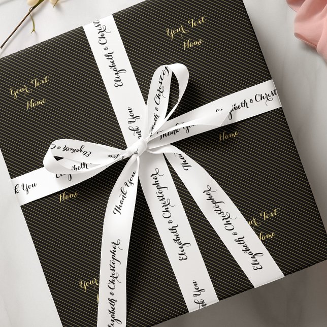 Ruban En Satin Merci élégant Noir Blanc Personnalisé Mariage Favo (Elegant Thank You Black White Custom Wedding Favor Satin Ribbon)