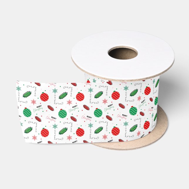 Ruban En Satin Merry Christmas Festive Baubles and Candy (Bobine)