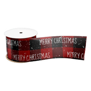 Ruban En Satin MERRY CHRISTMAS Texte Sur Buffalo Plaid