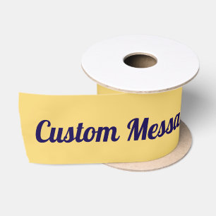 Ruban En Satin Message personnalisé bleu marine sur jaune