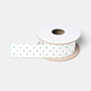 Ruban En Satin Micro Stars Été Vert - Blanc