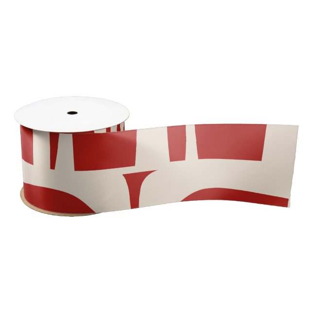 Ruban En Satin Mid-Century Modern Piquet Retro Pattern Red  (Bobine)