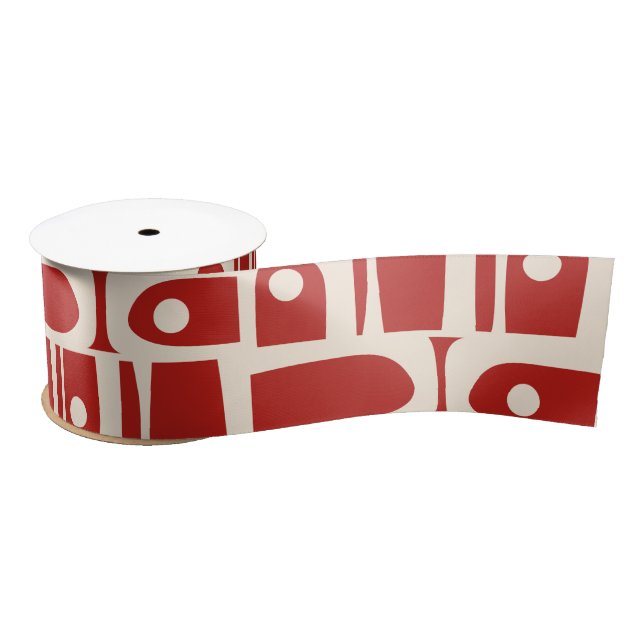 Ruban En Satin Mid-Century Modern Piquet Retro Pattern Red  (Bobine)