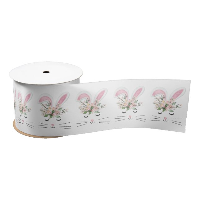 Ruban En Satin Mignonne lapin aux fleurs (Bobine)