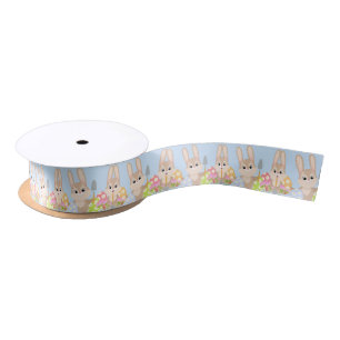 Ruban En Satin Mignonne lapin de Pâques avec des oeufs Bleu