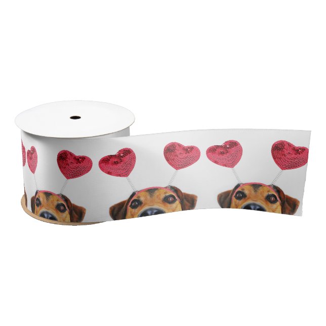 Ruban En Satin Mignonne Valentine's Day Chien Funny Heart Headban (Bobine)