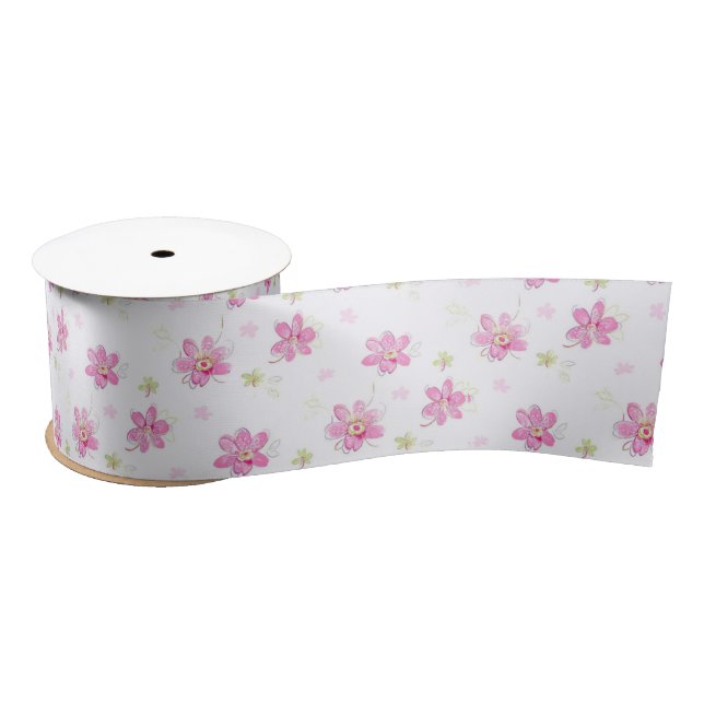 Ruban En Satin Mignonnes Fleurettes Roses (Bobine)