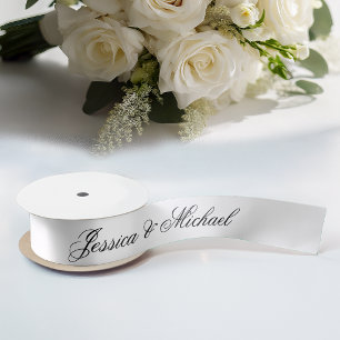 Ruban En Satin Minimaliste Calligraphie Simple Noir et Blanc 