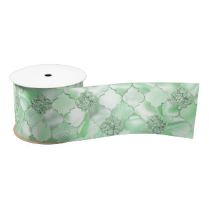 Ruban En Satin Mint Green Maroc Quatrefoil Motif