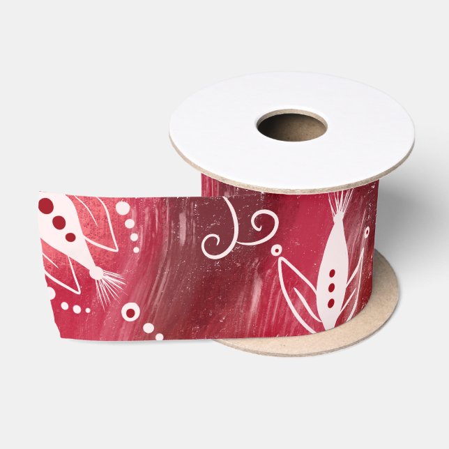 Ruban En Satin Modèle Floral rouge (Bobine)