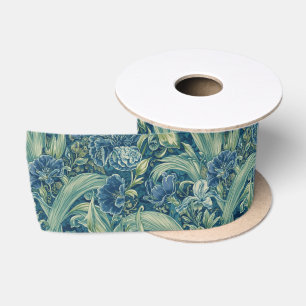 Ruban En Satin Modèle floral vintage Iris bleu de William Morris