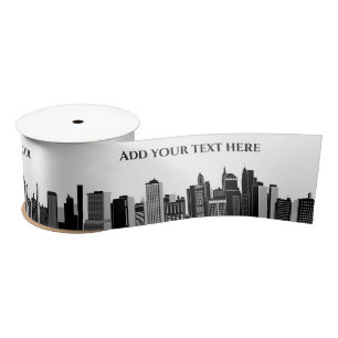 Ruban En Satin Modèle Skyline New York moderne noir et blanc