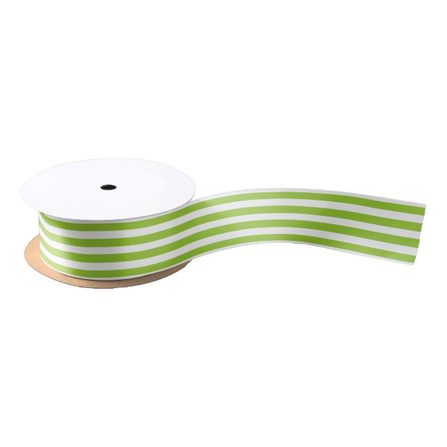 Ruban En Satin Modern Cute Green & White Stripes Holiday (Bobine)