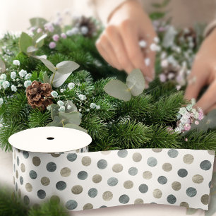 Ruban En Satin Moderne Élégant Simple Chic Pois d'argent blanc