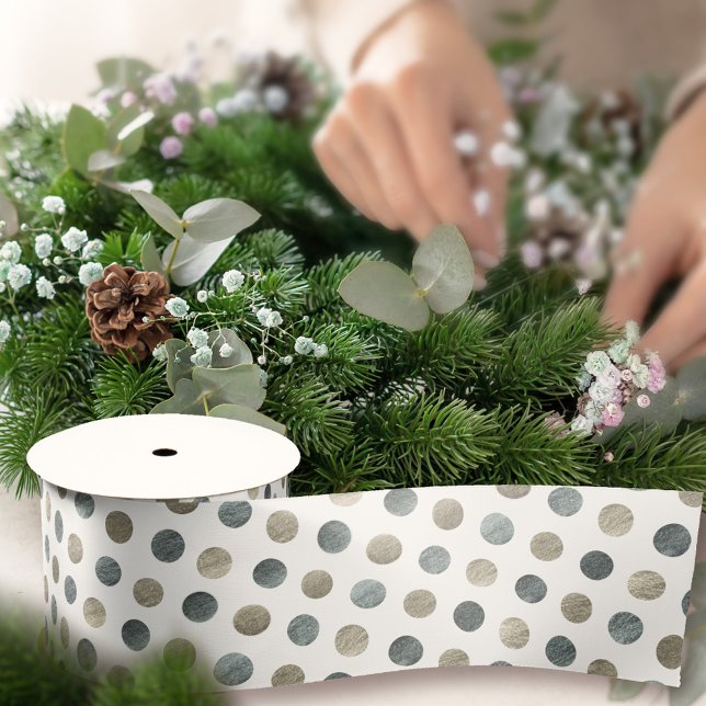 Ruban En Satin Moderne Élégant Simple Chic Pois d'argent blanc (Créateur téléchargé)