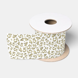 Ruban En Satin Moderne motif de nombre d'anniversaire 45 or/blanc
