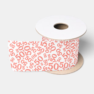 Ruban En Satin Moderne motif de nombre d'anniversaire 50 Corail/B