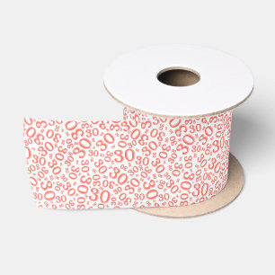 Ruban En Satin Moderne motif de numéro d'anniversaire 30 Corail/B