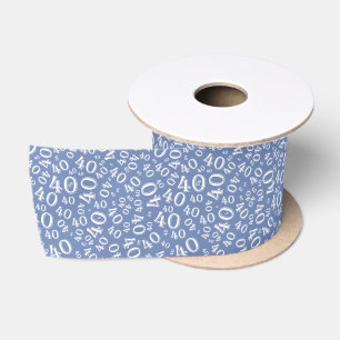 Ruban En Satin Moderne motif de numéro d'anniversaire 40 Bleu/Bla