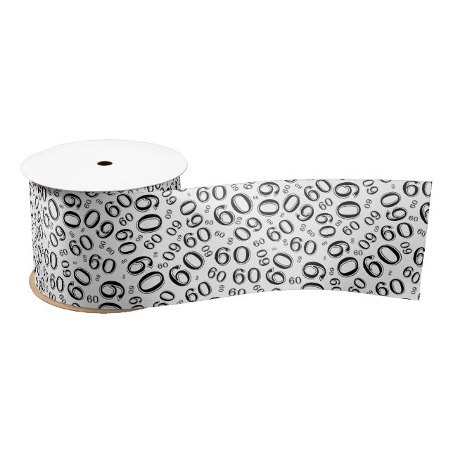Ruban En Satin Moderne motif numérique pour 60e anniversaire Noir (Bobine)