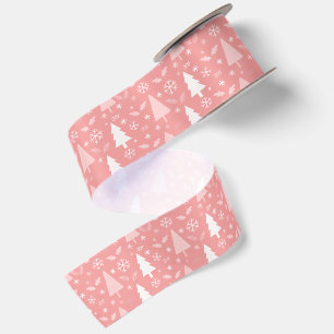 Ruban En Satin Moderne sapins de Noël motif rose