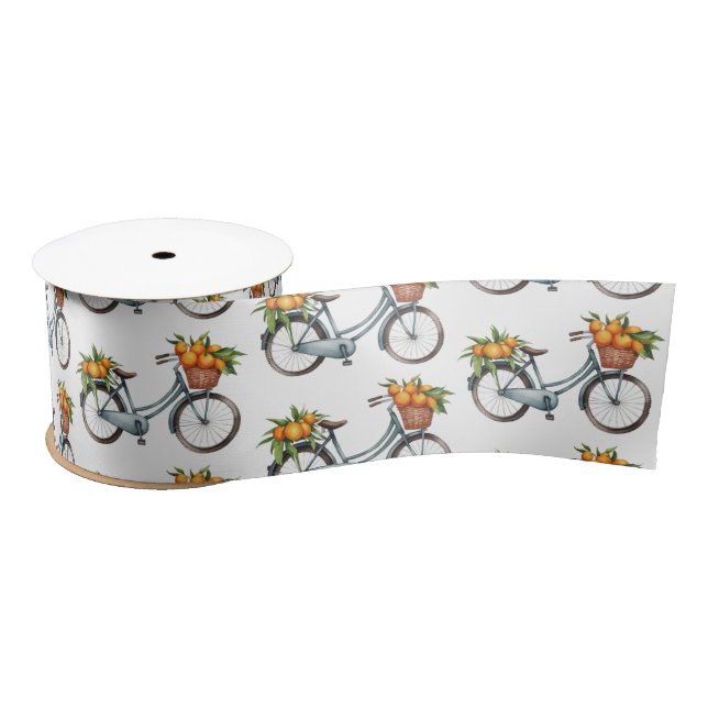 Ruban En Satin Moderne tendance Bicycle fruit orange (Bobine)