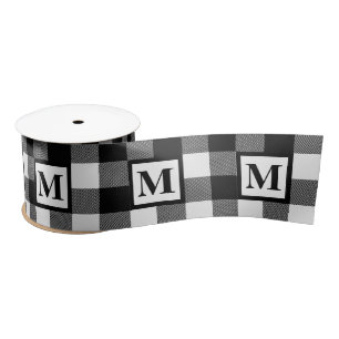 Ruban En Satin Monogramme noir et blanc Plaid de buffle