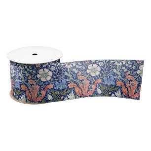 Ruban En Satin Morris Blue Arrière - plan 1896 Compton Floral Pat