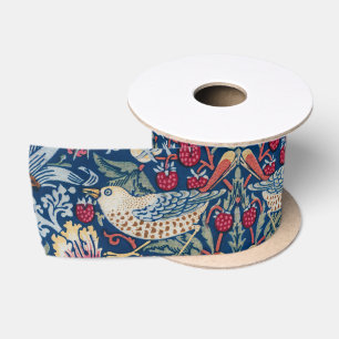 Ruban En Satin Morris Strawberry Thief Classique Bleu Indigo Fin