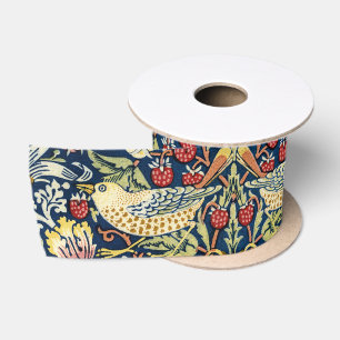 Ruban En Satin Morris Strawberry Thief Jaune Ivoire Ardoise Bleu