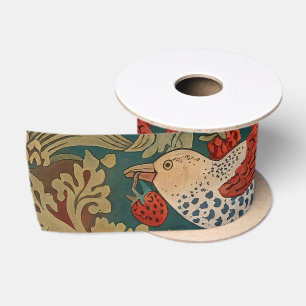 Ruban En Satin Morris Strawberry Thief Vert sarcelle Rouge Floral