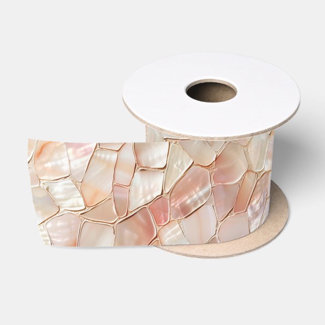 Ruban En Satin Mosaïque de Nacre Teintée de Pêche (Bobine)