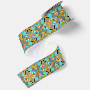 Ruban En Satin Mosaïque dorée turquoise exquise