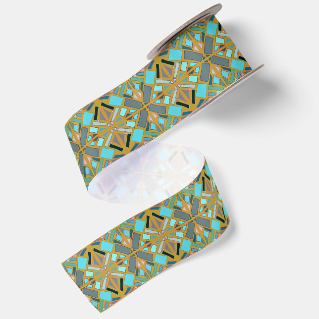 Ruban En Satin Mosaïque dorée turquoise exquise (Dos)