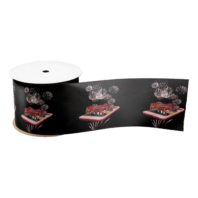 Ruban En Satin Moteur D'Incendie Avec Pompiers, (Bobine)