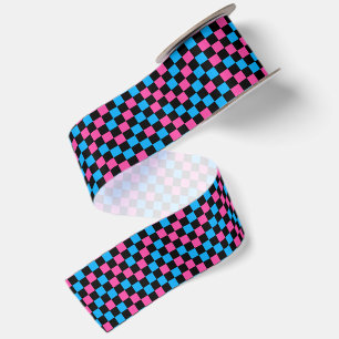 Ruban En Satin Motif à carreaux bleu rose et noir