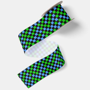 Ruban En Satin Motif à carreaux bleu vert et noir