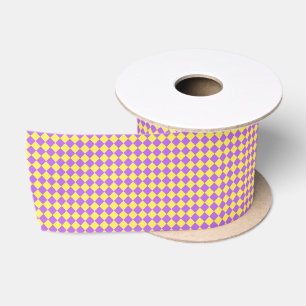 Ruban En Satin Motif à carreaux diamant jaune violet
