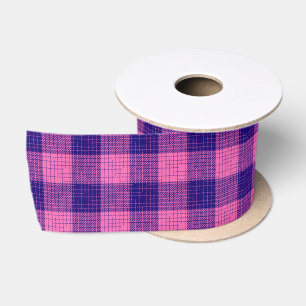 Ruban En Satin Motif à carreaux et hachures bleu et rose
