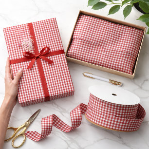 Ruban En Satin Motif à carreaux Gingham rouge Aurora Mini