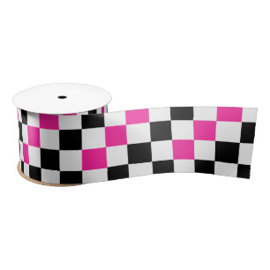 Ruban En Satin Motif à carreaux rose noir et blanc 
