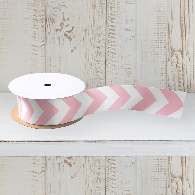 Ruban En Satin Motif à chevron zigzag rose et blanc (Créateur téléchargé)
