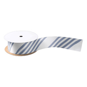 Ruban En Satin Motif à cinq bandes bleu-gris et blanc