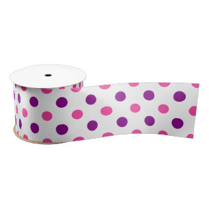 Ruban En Satin Motif à pois blanc violet rose 