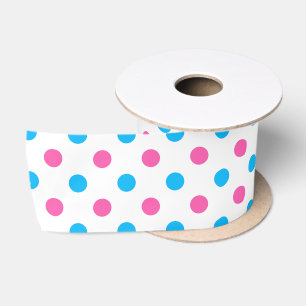 Ruban En Satin Motif à pois bleu rose sur fond blanc 