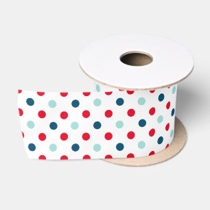 Ruban En Satin Motif à pois large rouge bleu et sarcelle
