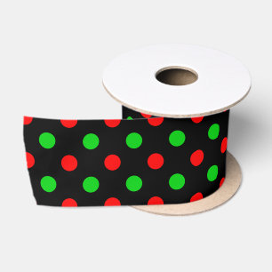 Ruban En Satin Motif à pois rouges verts sur fond noir