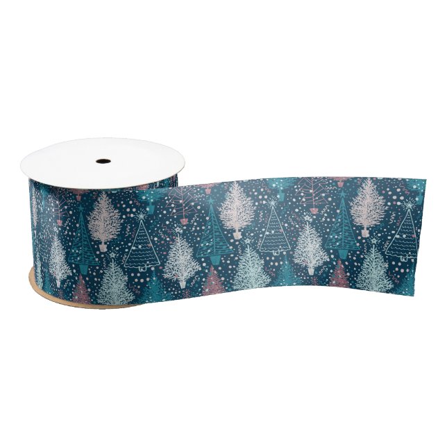 Ruban En Satin Motif Abstrait des arbres de Noël (Bobine)